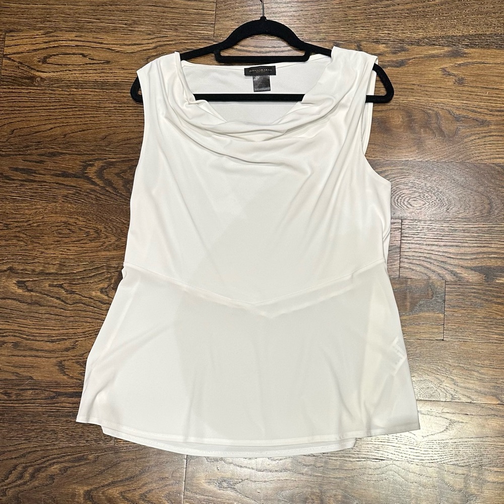 Donna Karan New York Elegant White Drape Neck Sleeveless Blouse - Picture 2 of 5
